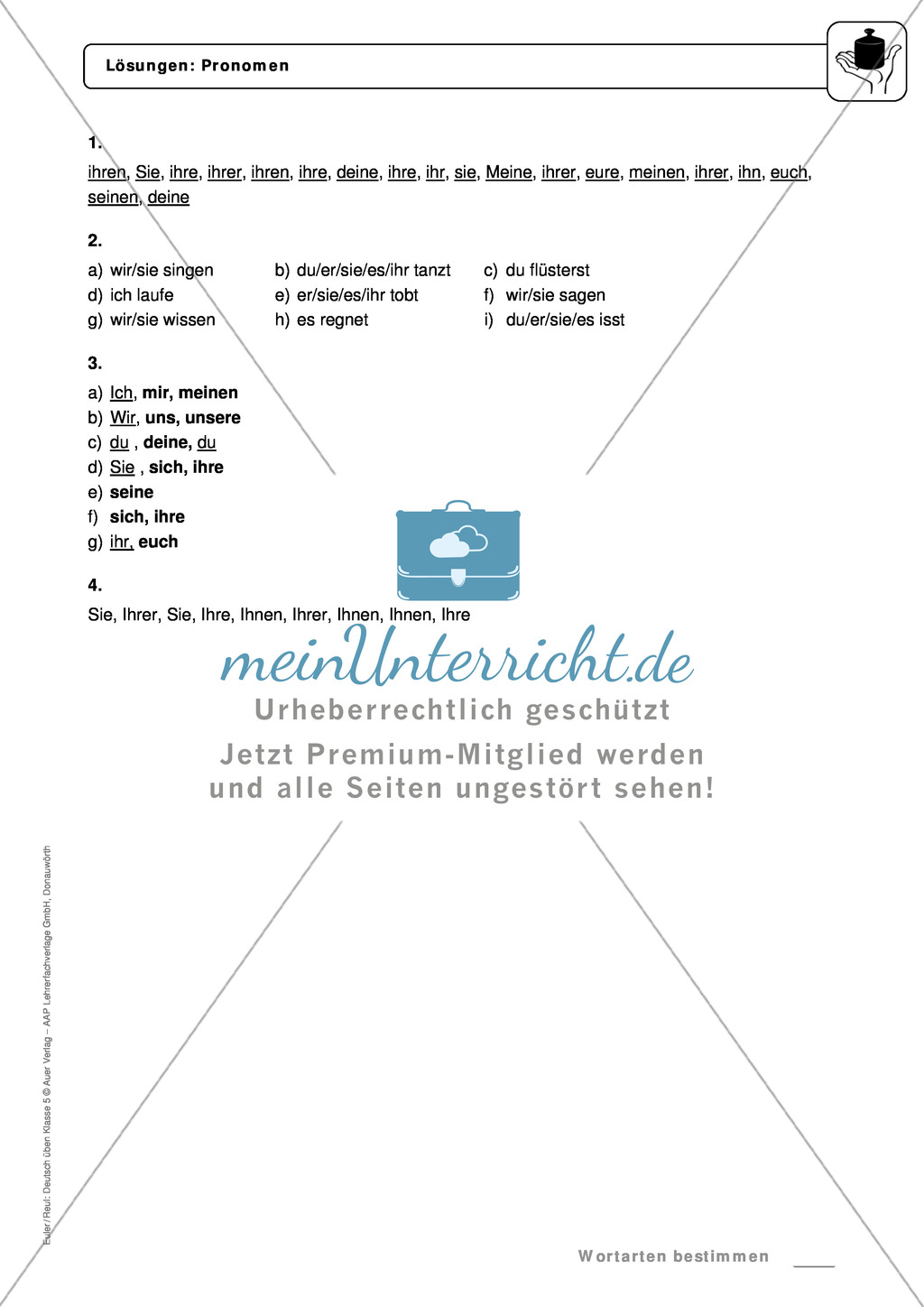 Wortarten: Pronomen: Regeln, Arbeitsblätter und Lösungen Preview 6