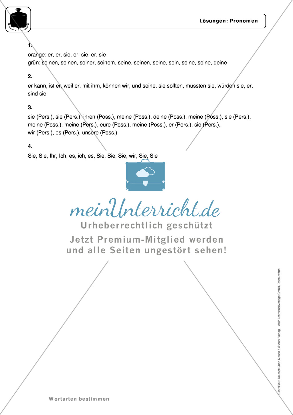 Wortarten: Pronomen: Regeln, Arbeitsblätter und Lösungen Preview 7