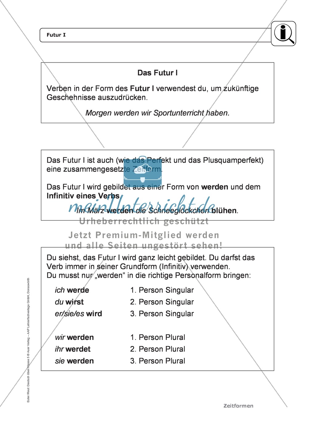 Zeitformen: Futur I: Regeln, Arbeitsblätter und Lösungen Preview 1