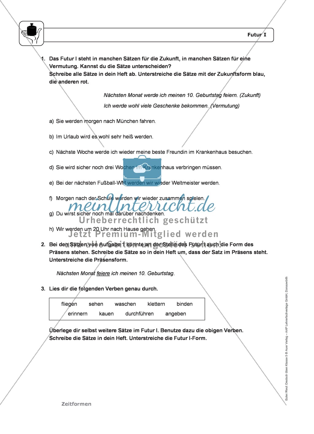Zeitformen: Futur I: Regeln, Arbeitsblätter und Lösungen Preview 2