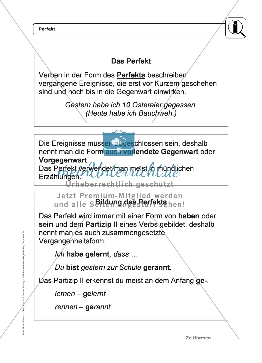 Zeitformen: Perfekt: Regeln, Arbeitsblätter und Lösungen Preview 1