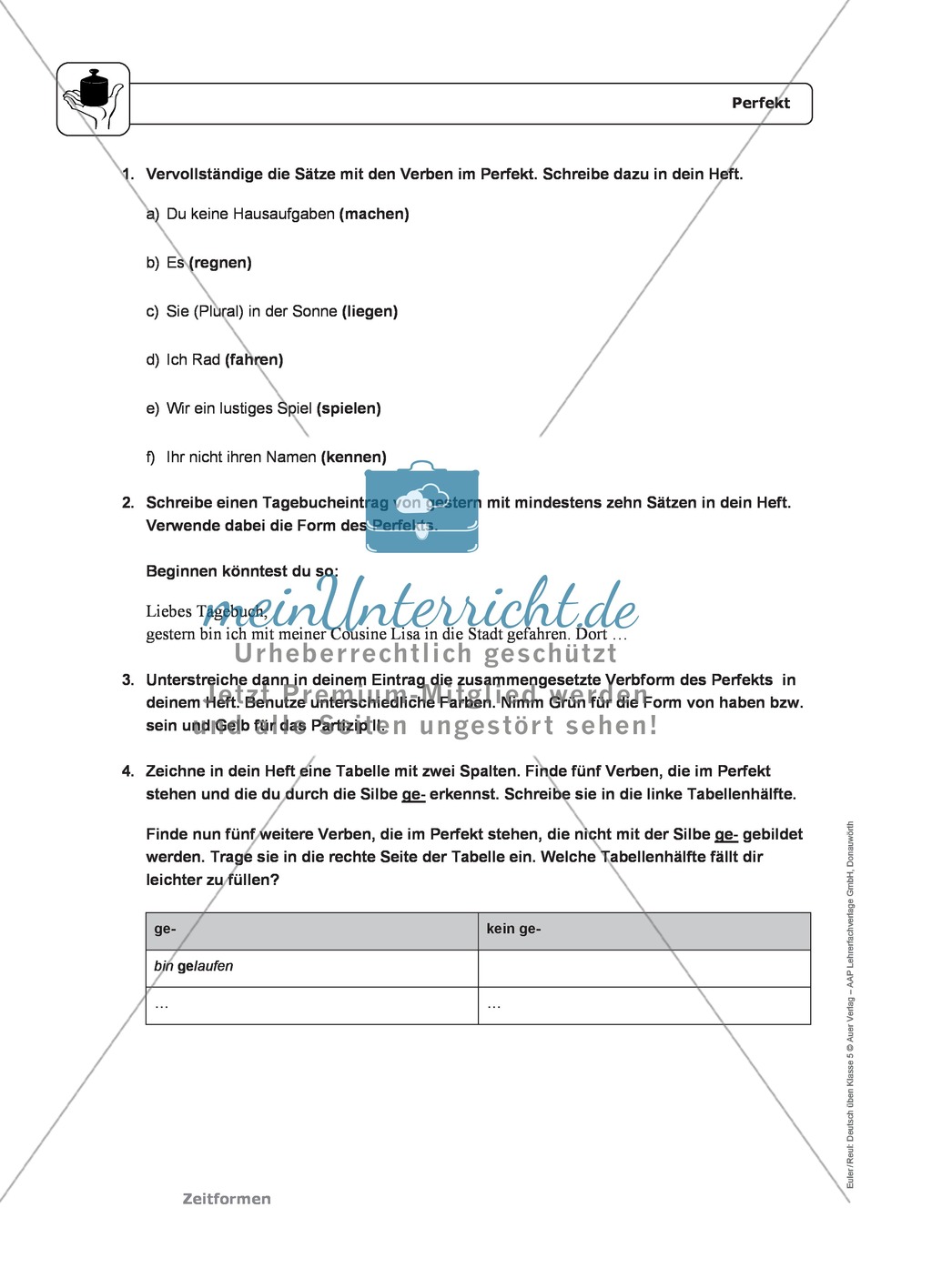 Zeitformen: Perfekt: Regeln, Arbeitsblätter und Lösungen Preview 2