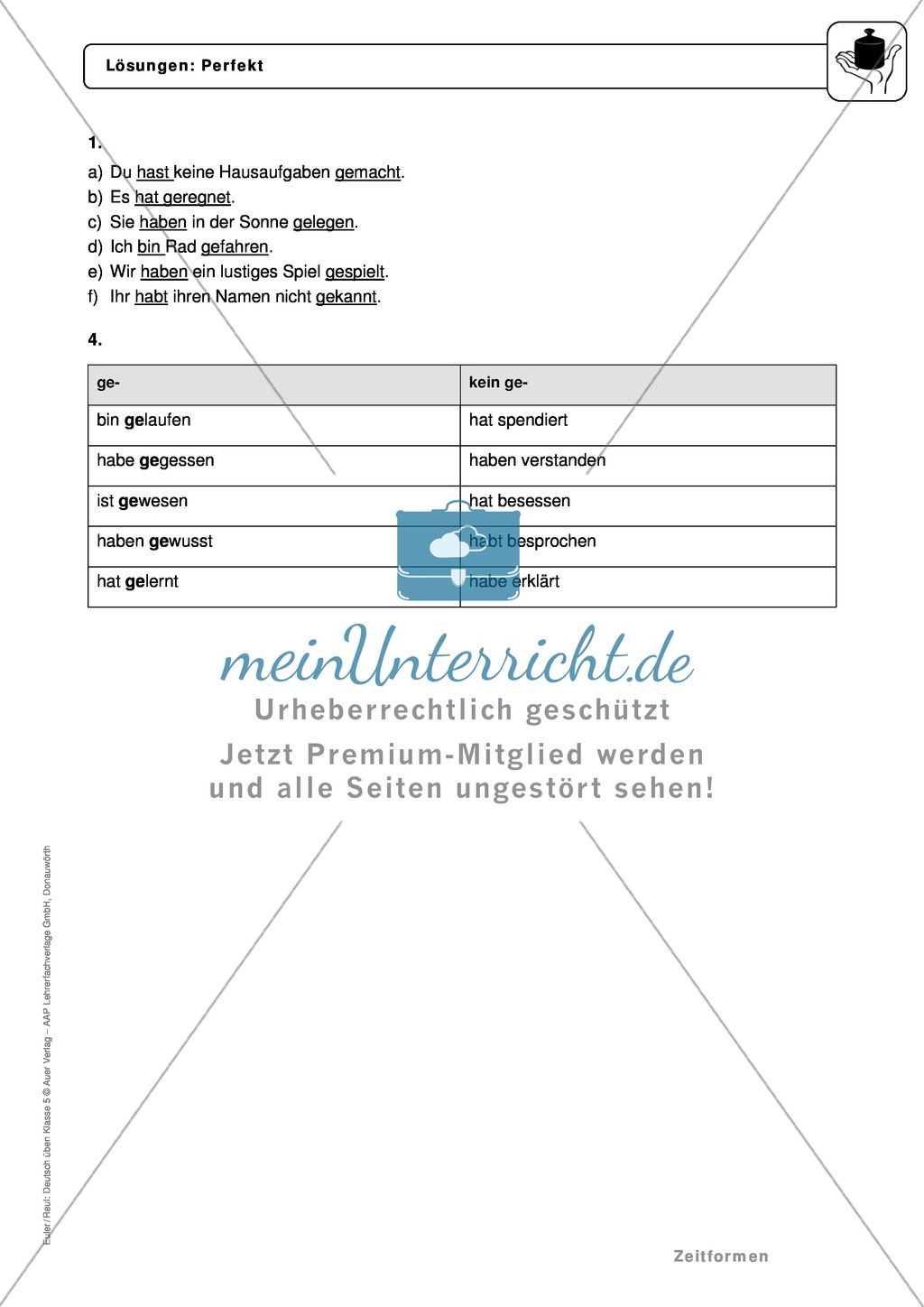Zeitformen: Perfekt: Regeln, Arbeitsblätter und Lösungen Preview 4