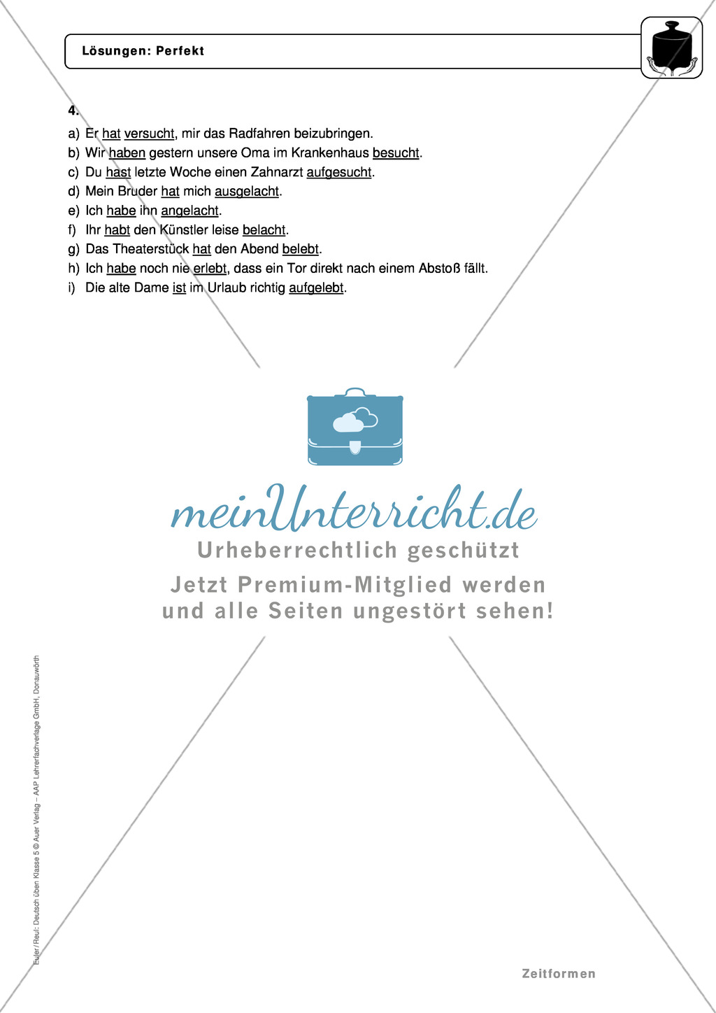 Zeitformen: Perfekt: Regeln, Arbeitsblätter und Lösungen Preview 6