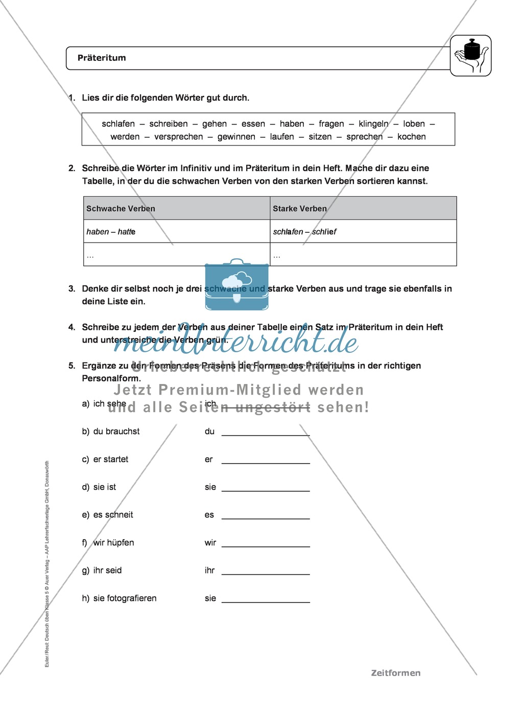 Zeitformen: Präteritum: Regeln, Arbeitsblätter und Lösungen Preview 2