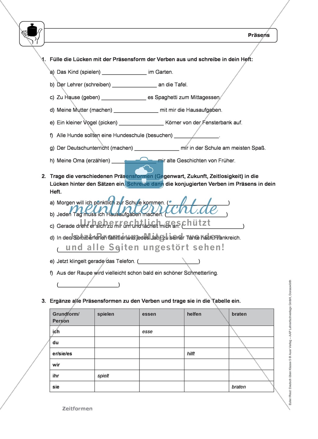 Zeitformen: Präsens: Regeln, Arbeitsblätter und Lösungen Preview 2
