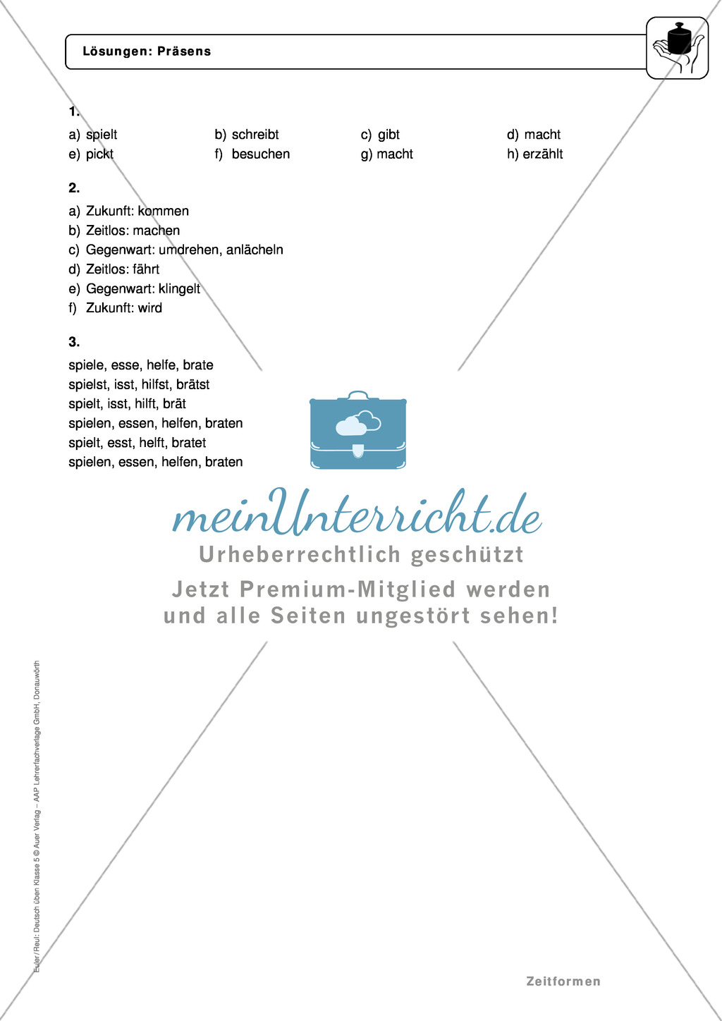 Zeitformen: Präsens: Regeln, Arbeitsblätter und Lösungen Preview 4