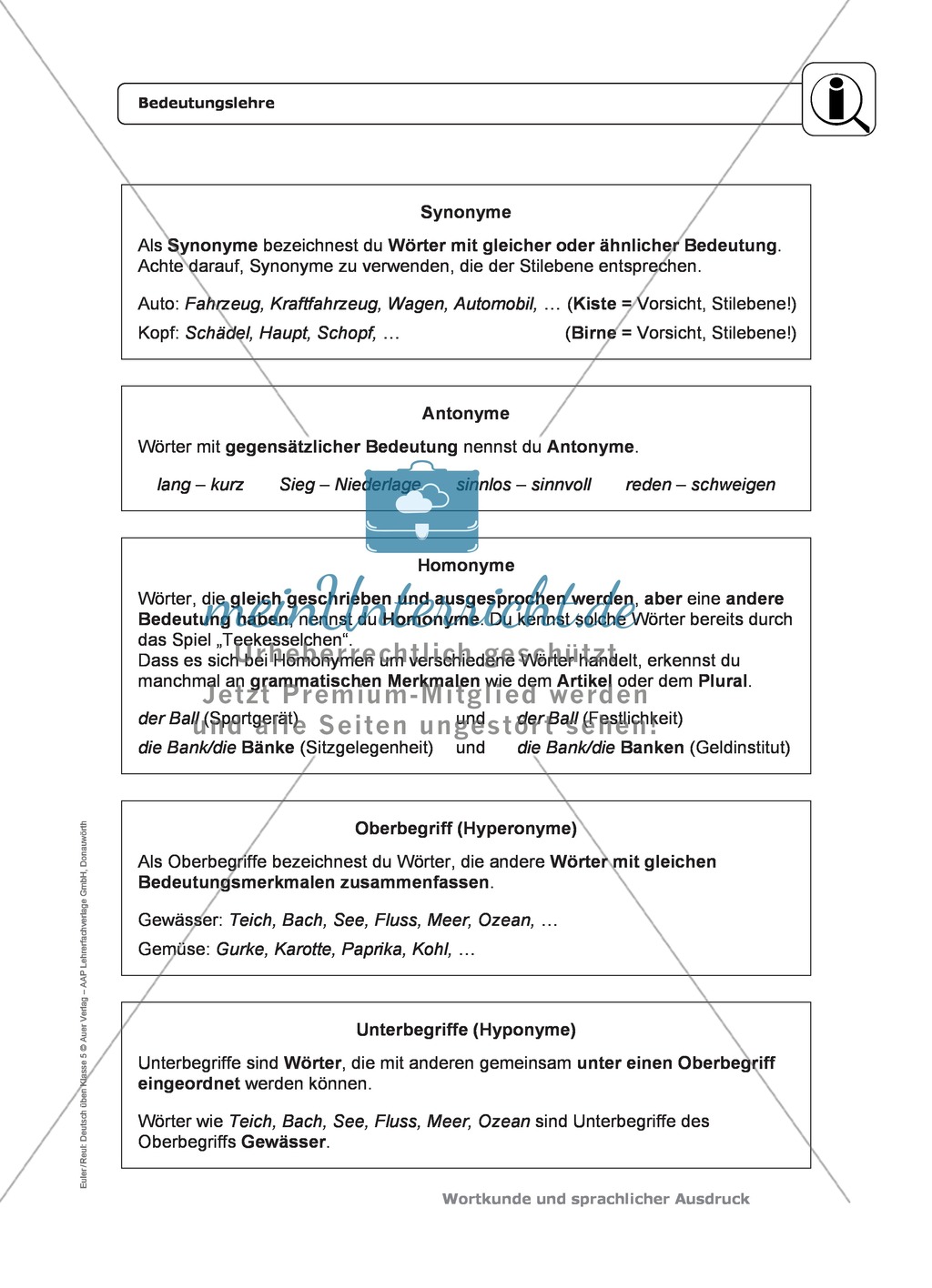 Wortkunde: Bedeutungslehre: Regeln, Arbeitsblätter und Lösungen Preview 1