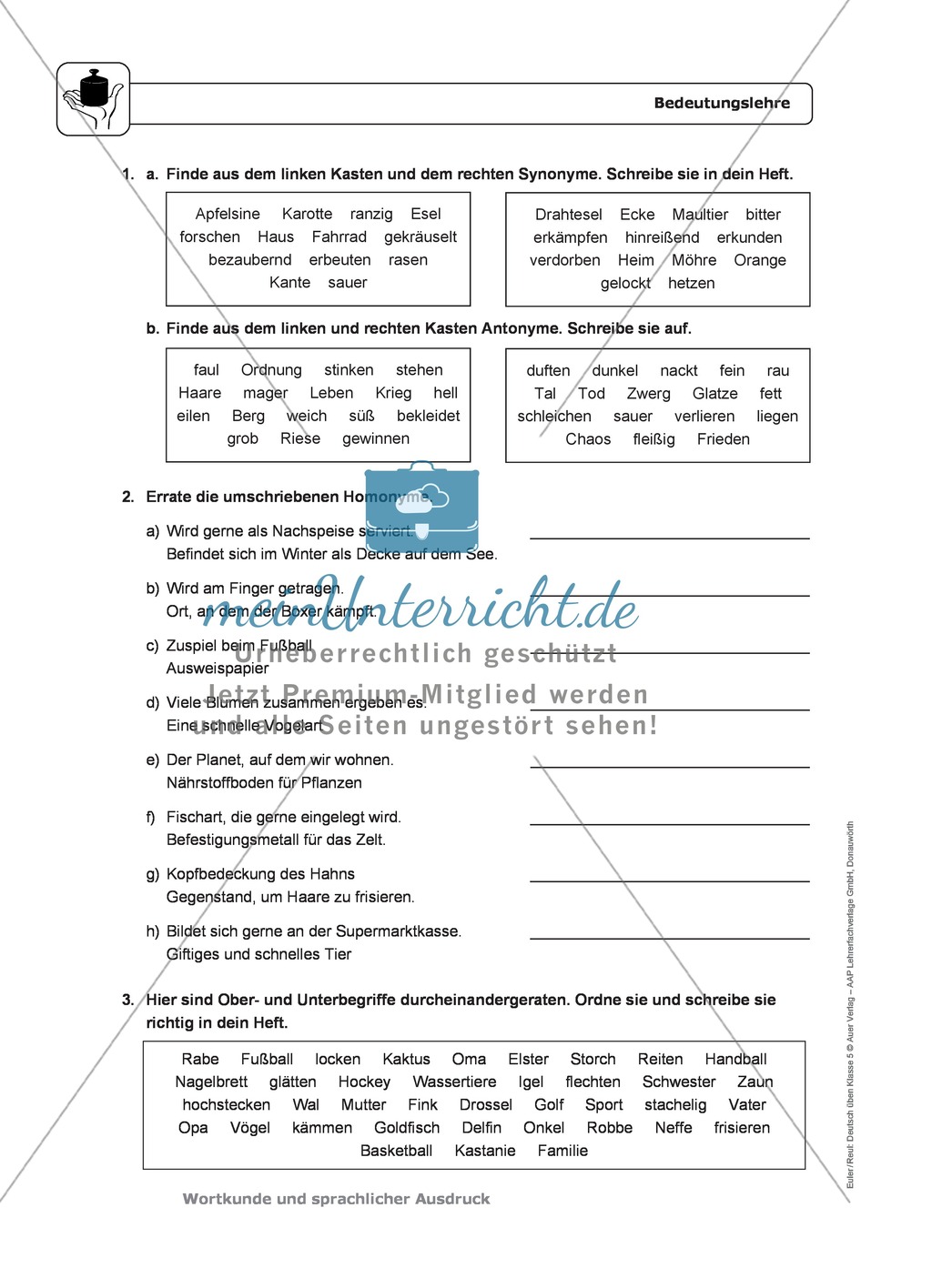 Wortkunde: Bedeutungslehre: Regeln, Arbeitsblätter und Lösungen Preview 2
