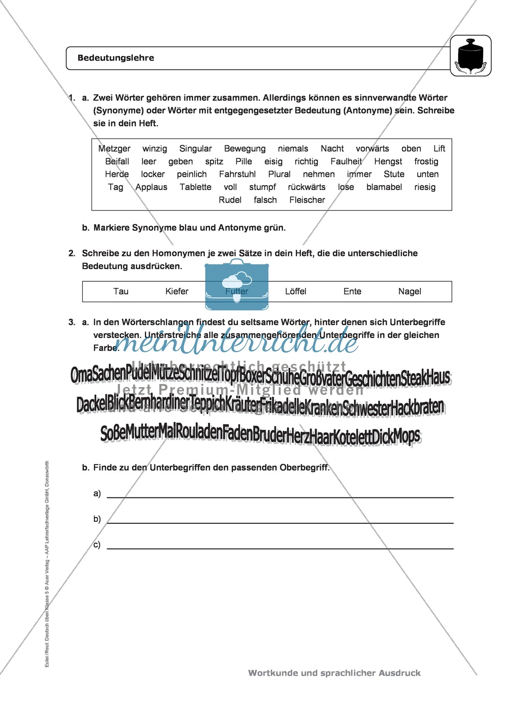 Wortkunde: Bedeutungslehre: Regeln, Arbeitsblätter und Lösungen Preview 3