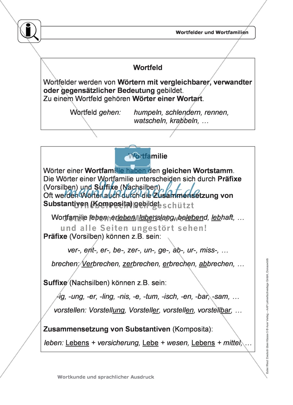 Wortkunde: Wortfelder und Wortfamilien: Regeln, Arbeitsblätter und Lösungen Preview 1