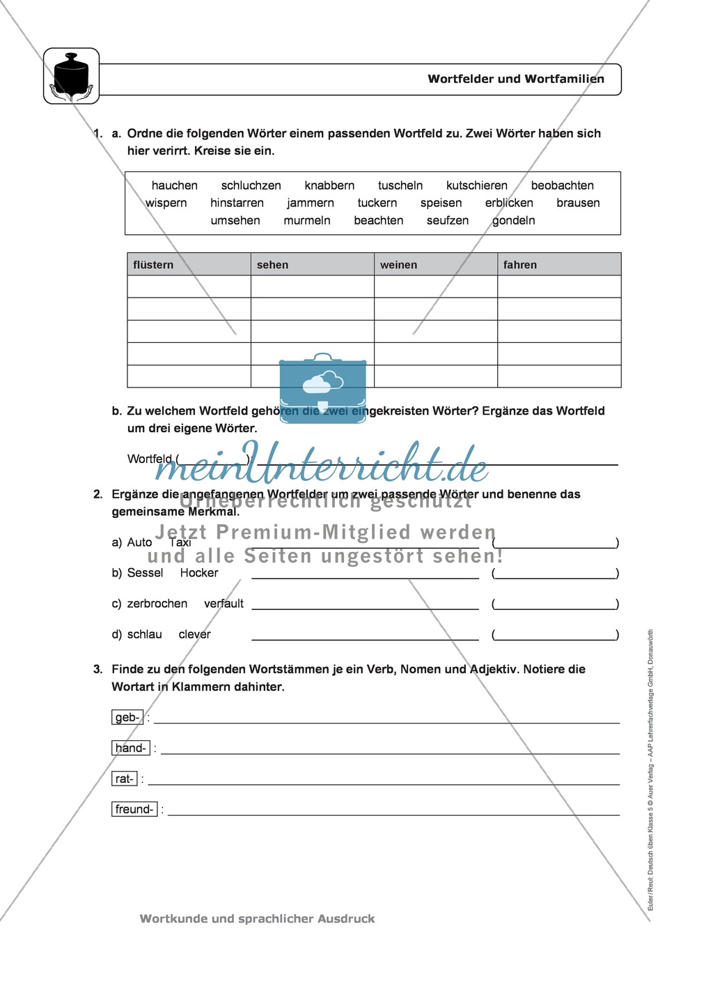Wortkunde: Wortfelder und Wortfamilien: Regeln, Arbeitsblätter und Lösungen Preview 3