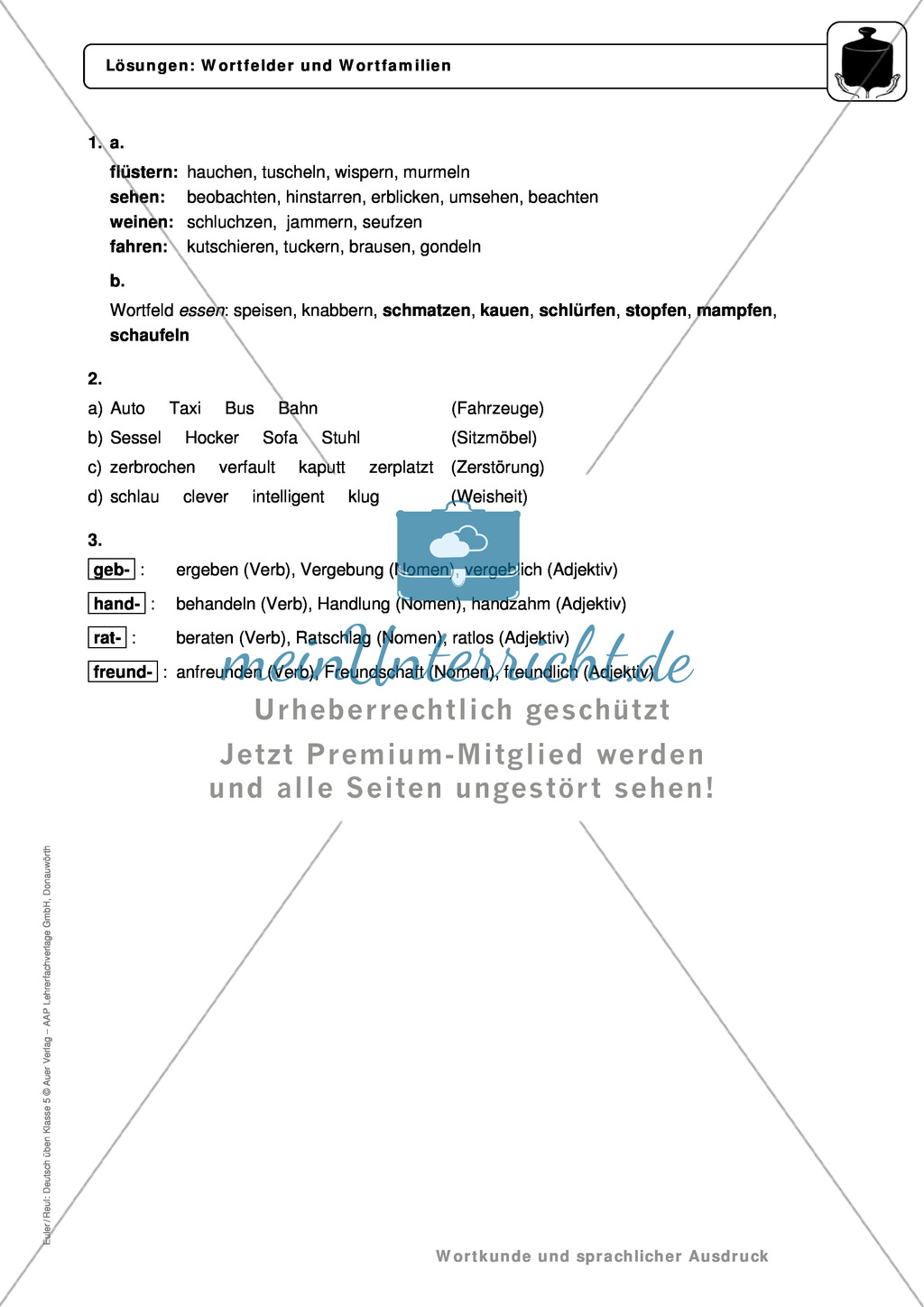 Wortkunde: Wortfelder und Wortfamilien: Regeln, Arbeitsblätter und Lösungen Preview 5