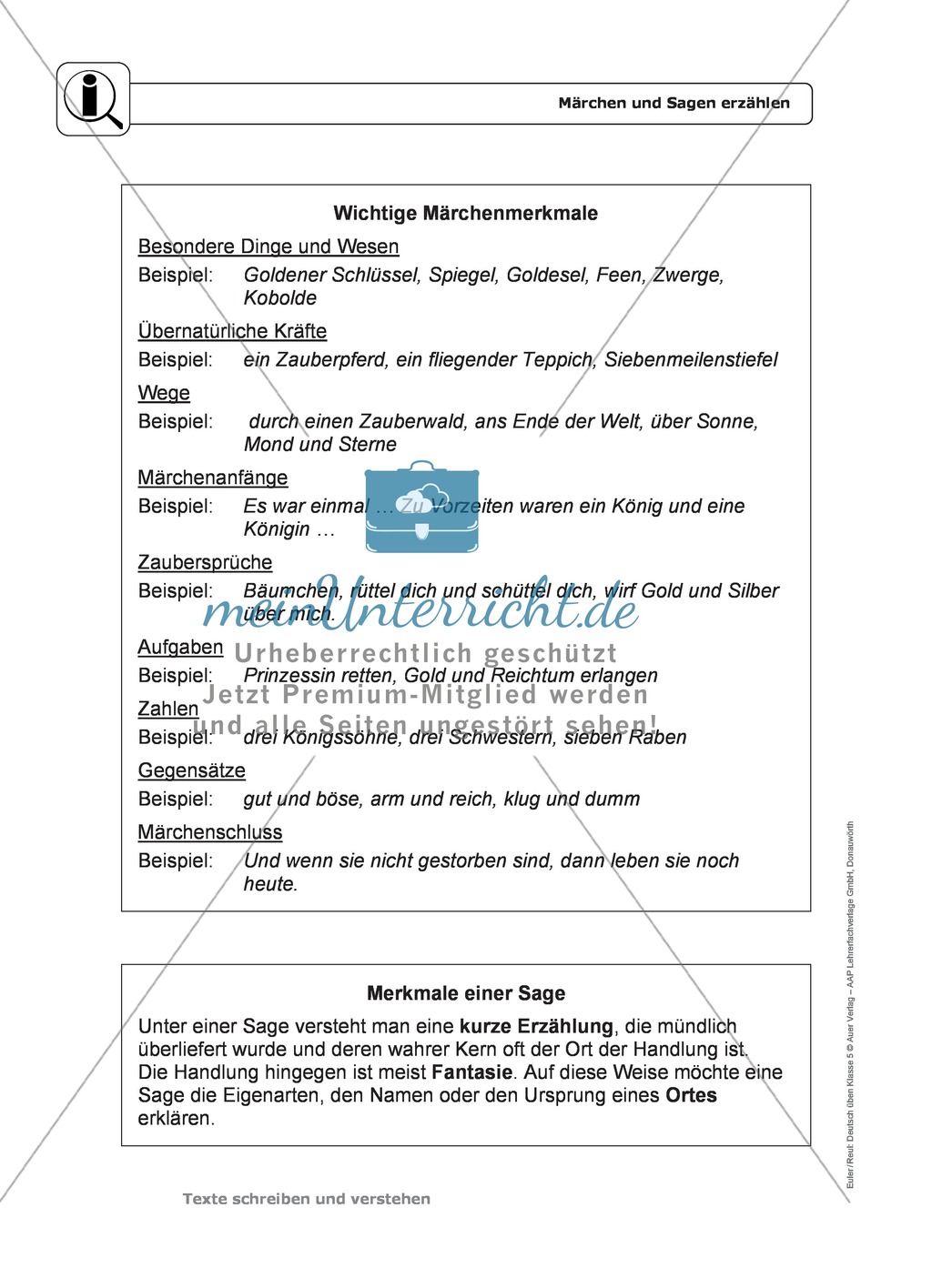 Schreiben: Märchen und Sagen erzählen: wichtige Hinweise, Übungen und Lösungen Preview 1