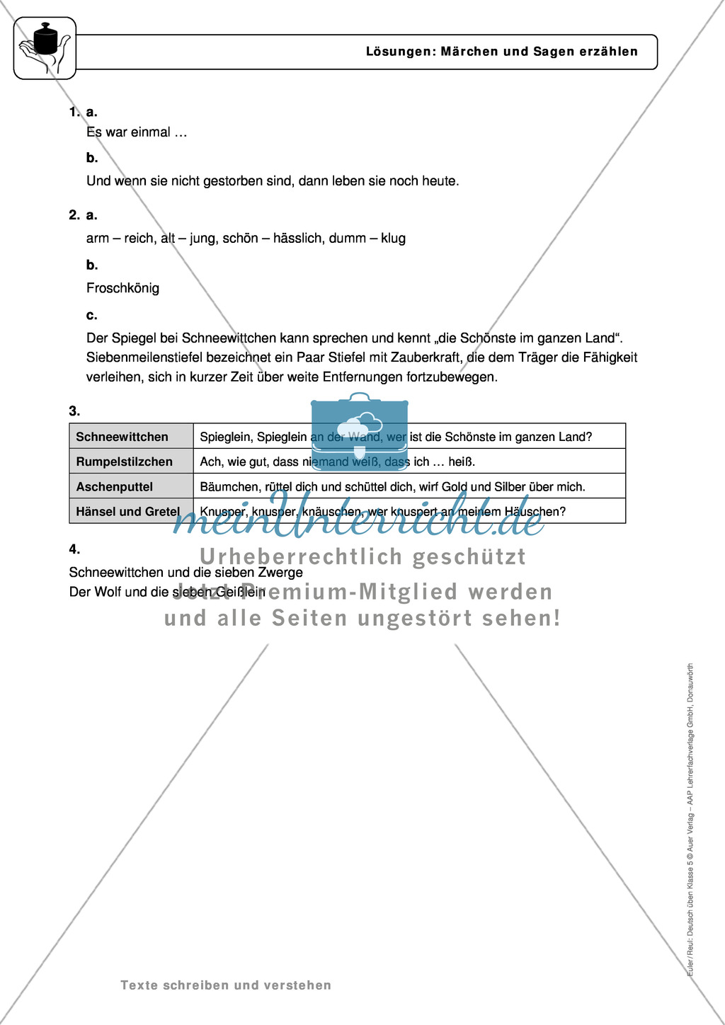 Schreiben: Märchen und Sagen erzählen: wichtige Hinweise, Übungen und Lösungen Preview 4