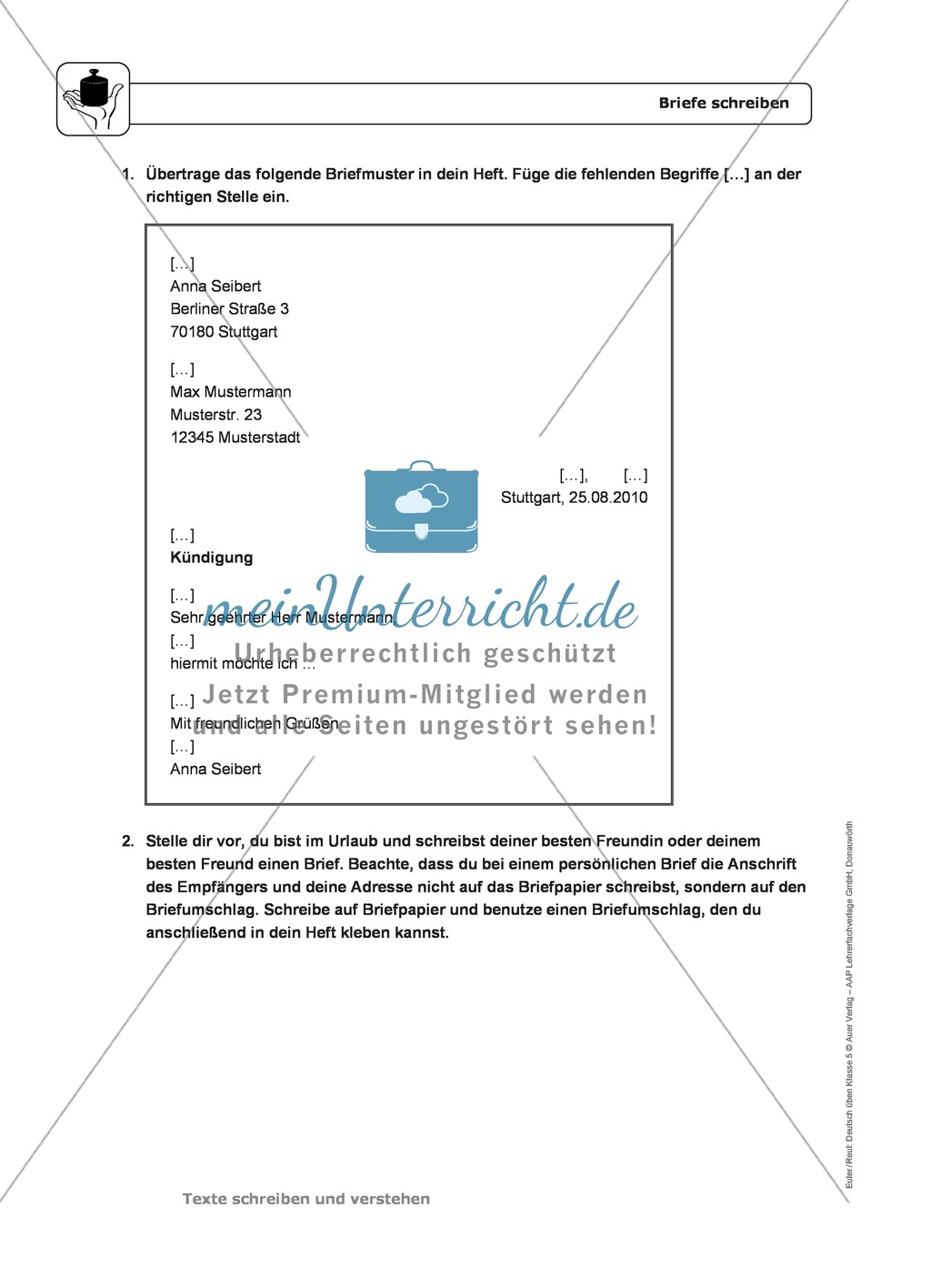 Schreiben: Briefe schreiben: wichtige Hinweise, Übungen und Lösungen Preview 2