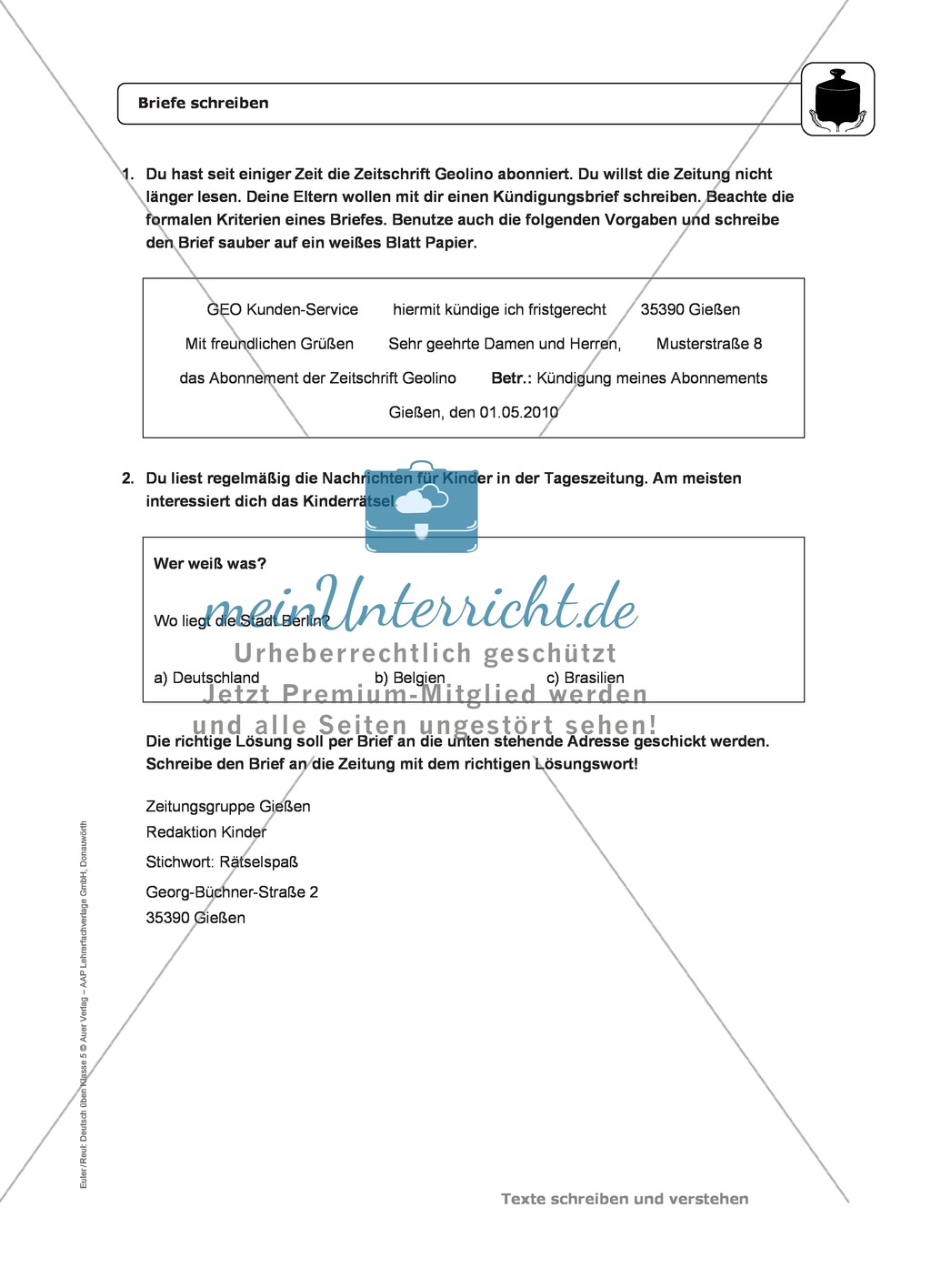 Schreiben: Briefe schreiben: wichtige Hinweise, Übungen und Lösungen Preview 3
