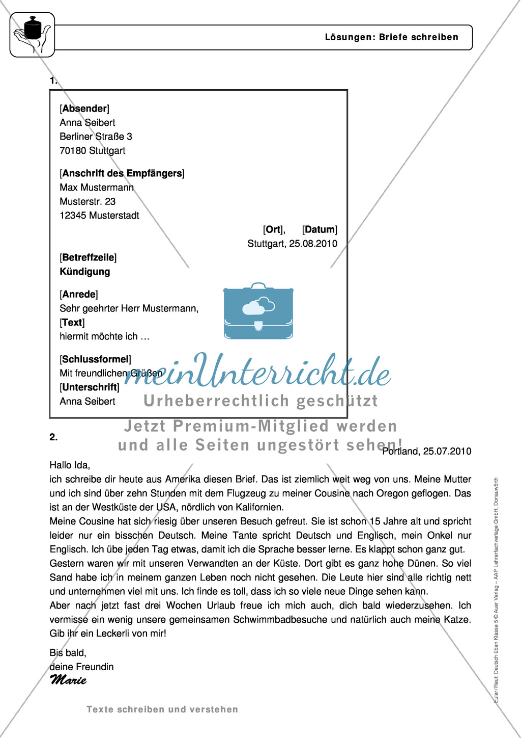 Schreiben: Briefe schreiben: wichtige Hinweise, Übungen und Lösungen Preview 4