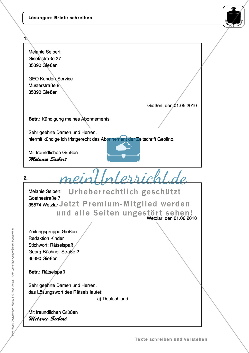 Schreiben: Briefe schreiben: wichtige Hinweise, Übungen und Lösungen Preview 5