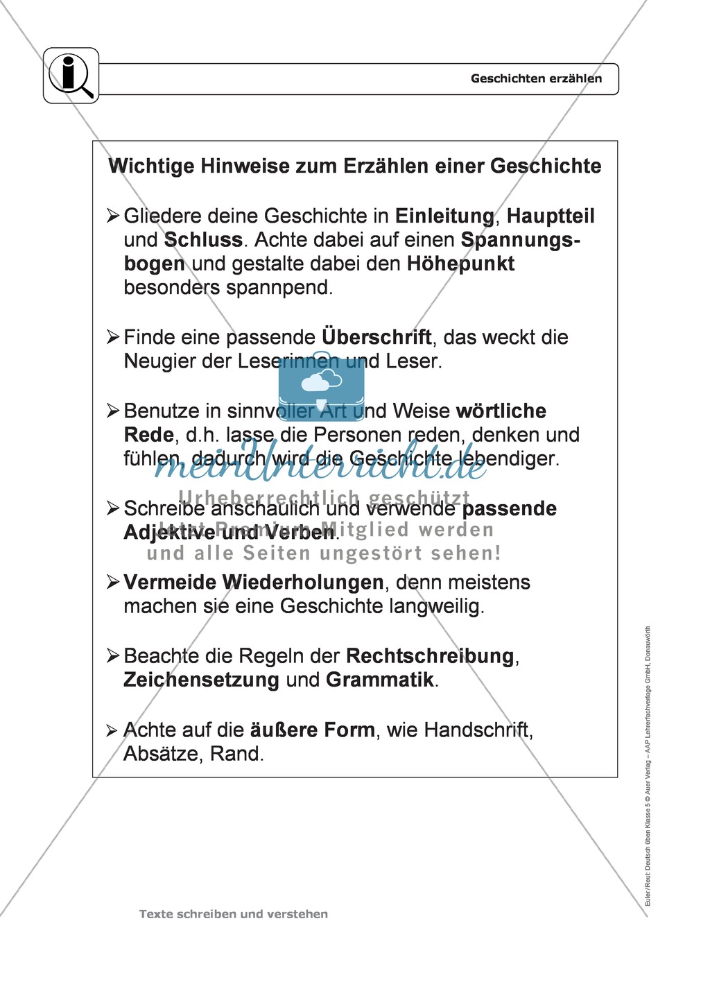 Schreiben: Geschichten erzählen: wichtige Hinweise, Übungen und Lösungen Preview 1