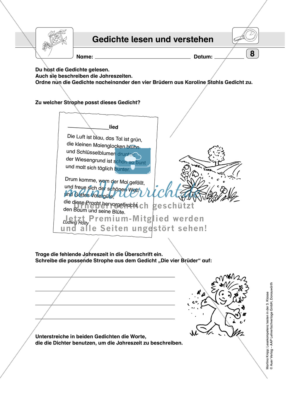 Gedichte Rätsel: Arbeitsbögen und Lösung Preview 3