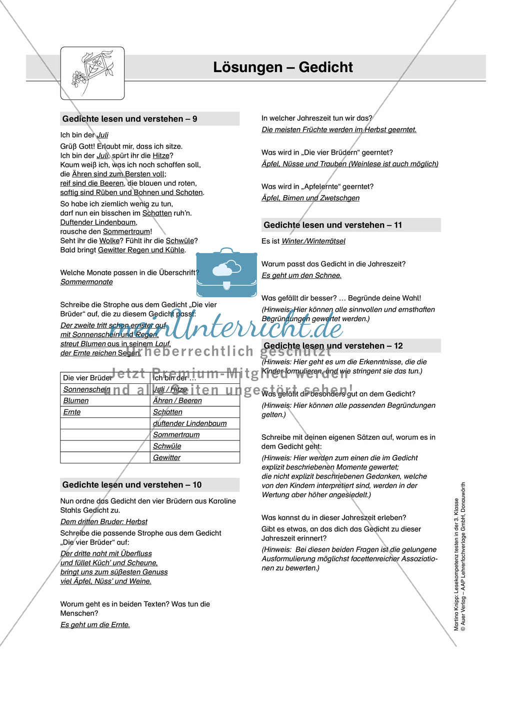 Gedichte Rätsel: Arbeitsbögen und Lösung Preview 4
