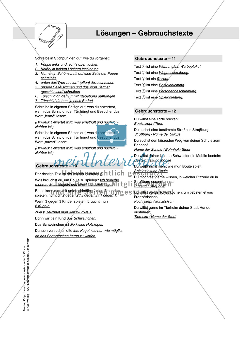 Lesekompetenz testen: Gebrauchstexte: Hinweise für die Lehrer, Übungen und Lösungen Preview 15