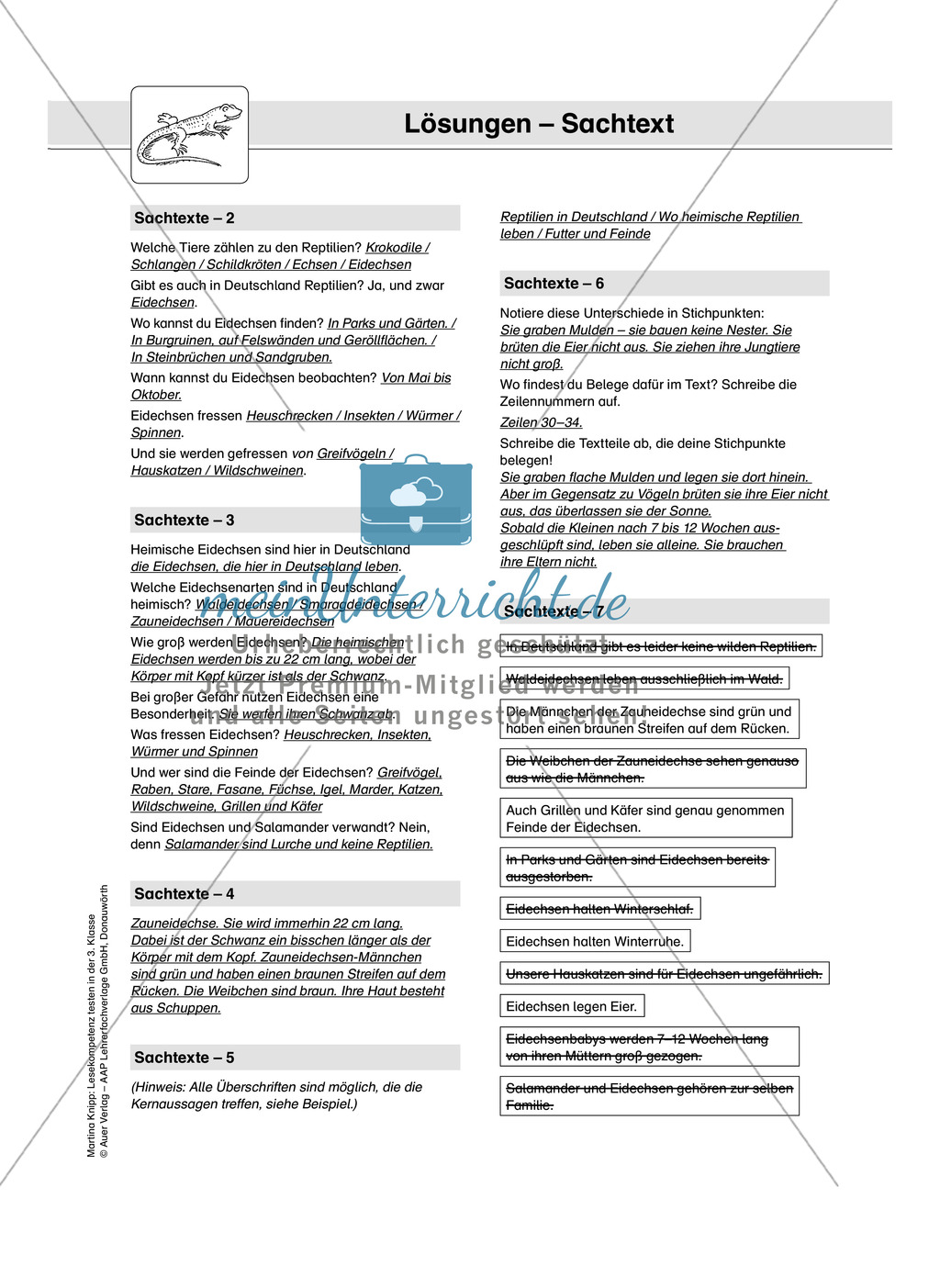 Lesekompetenz testen: Sachtext: Wichtige Hinweise für die Lehrer, Übungen und Lösungen Preview 15