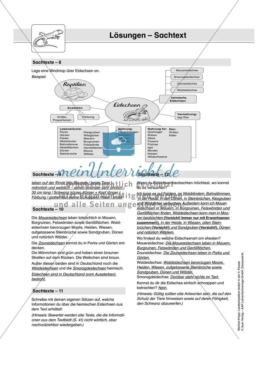 Lesekompetenz testen: Sachtext: Wichtige Hinweise für die Lehrer, Übungen und Lösungen Preview 16