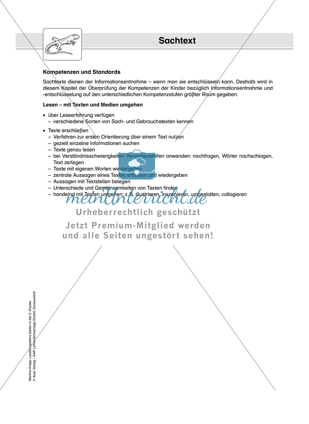 Lesekompetenz testen: Sachtext: Wichtige Hinweise für die Lehrer, Übungen und Lösungen Preview 1