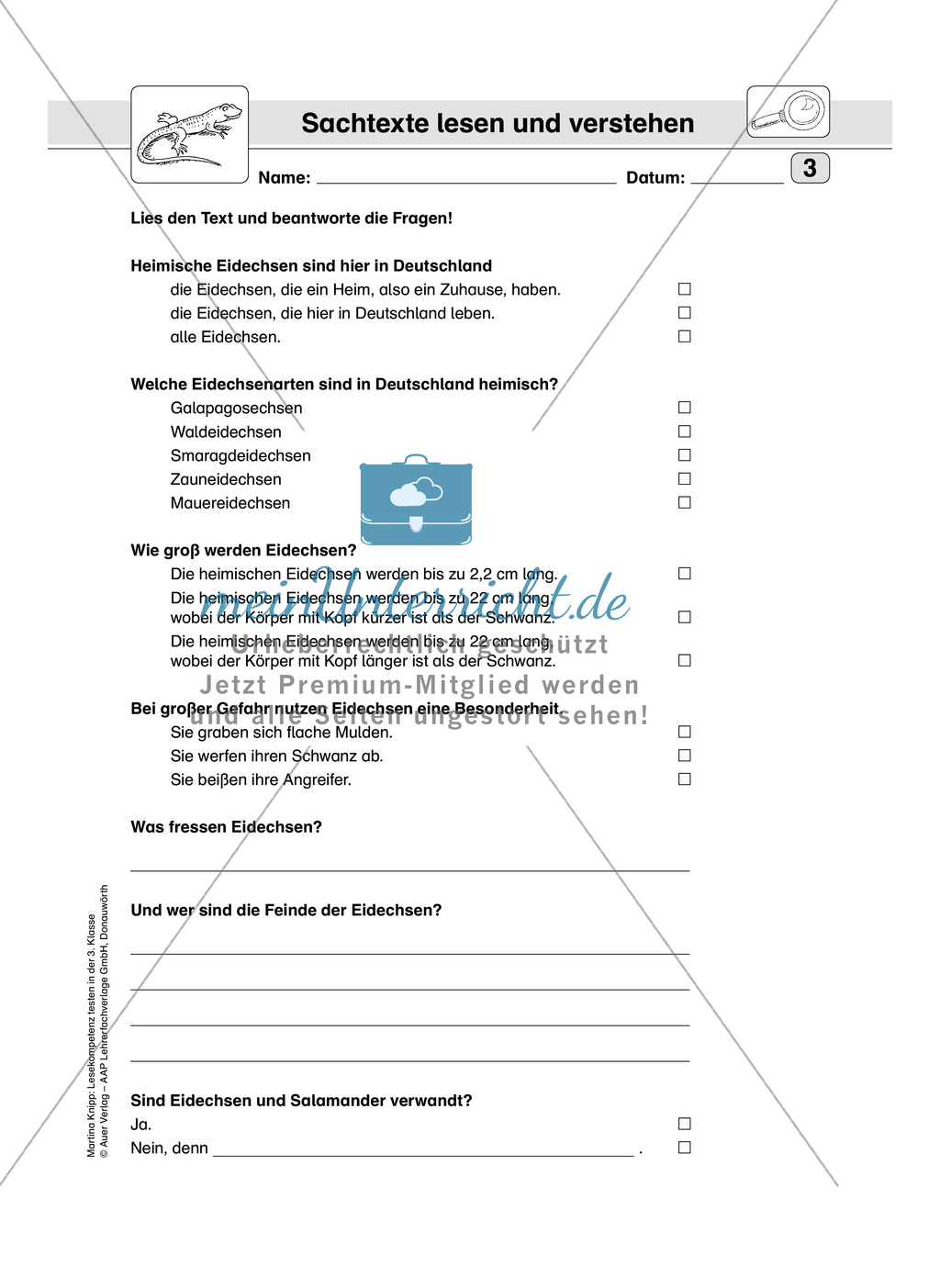 Lesekompetenz testen: Sachtext: Wichtige Hinweise für die Lehrer, Übungen und Lösungen Preview 5