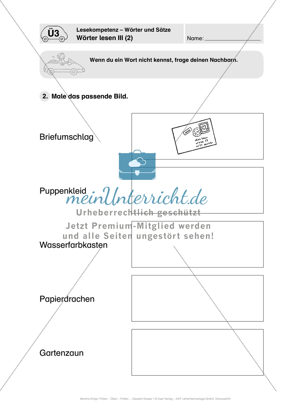 Lesekompetenz - Wörter und Sätze: Vorwort, Führerschein, Übungen und Tests Preview 14