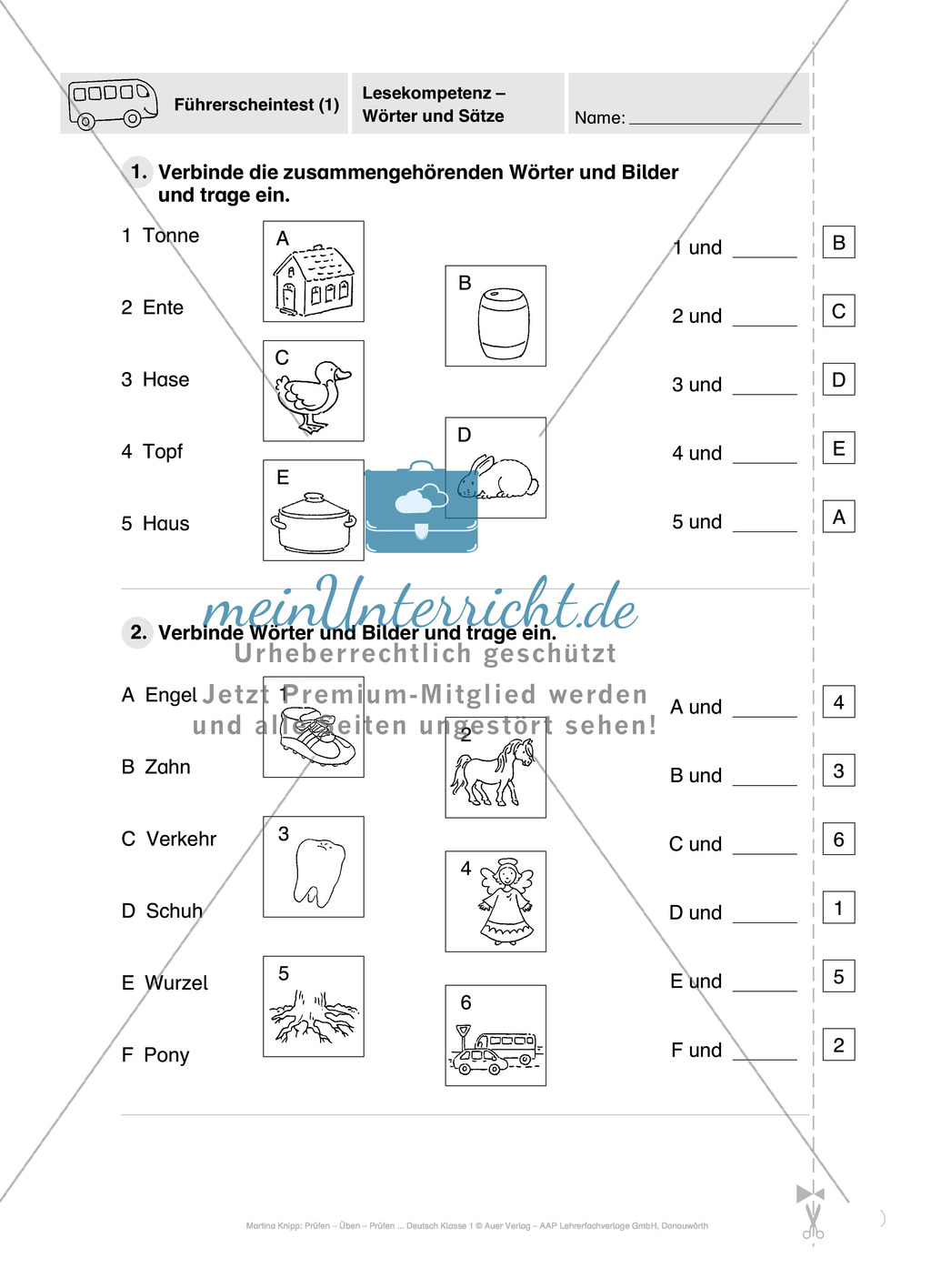Lesekompetenz - Wörter und Sätze: Vorwort, Führerschein, Übungen und Tests Preview 20