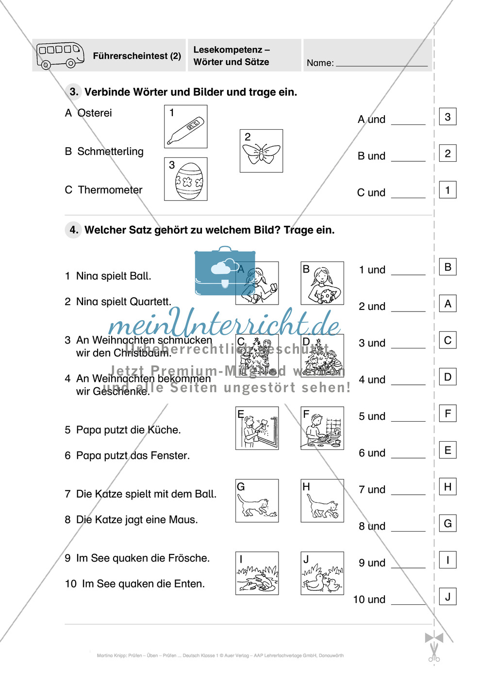 Lesekompetenz - Wörter und Sätze: Vorwort, Führerschein, Übungen und Tests Preview 21