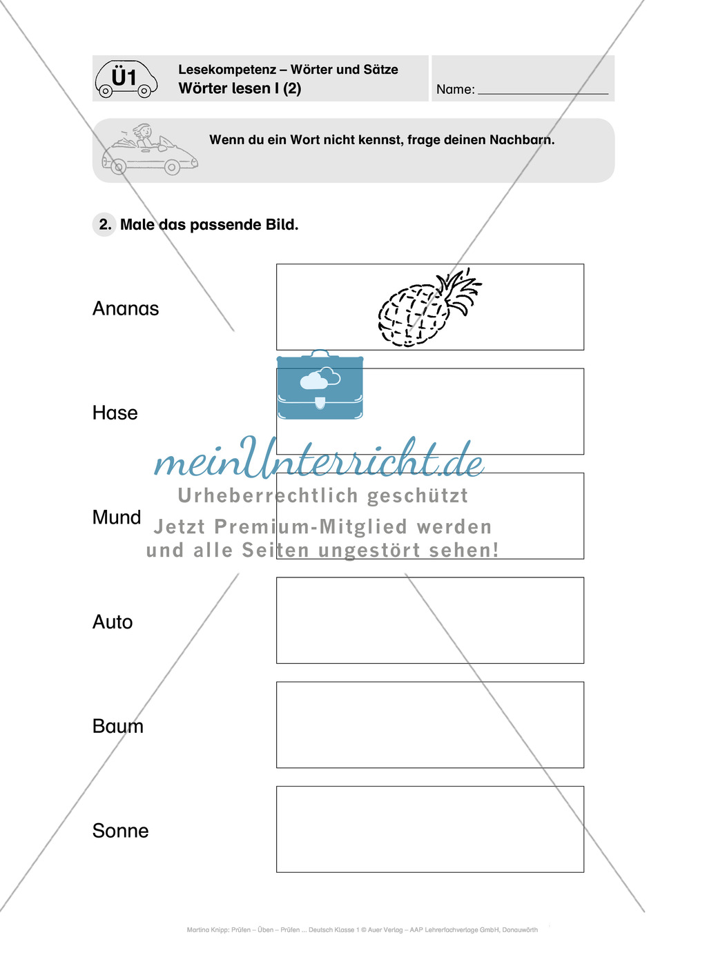 Lesekompetenz - Wörter und Sätze: Vorwort, Führerschein, Übungen und Tests Preview 8