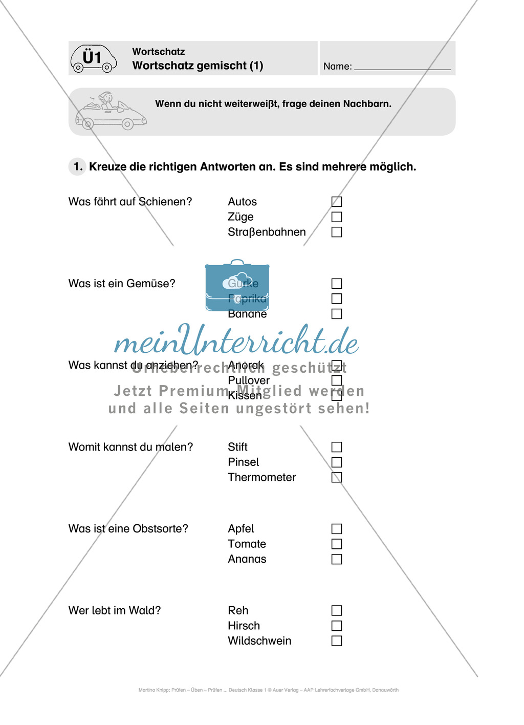 Wortschatz: Vorwort, Führerschein, Übungen und Tests Preview 7