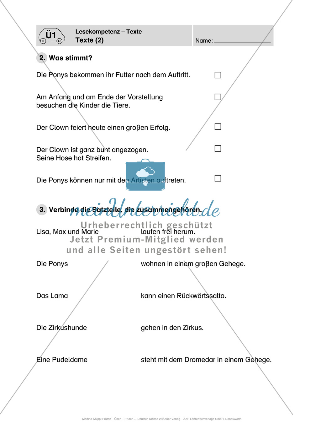Lesekompetenz, Texte: Führerschein-Übungsaufgaben und Lösung Preview 2