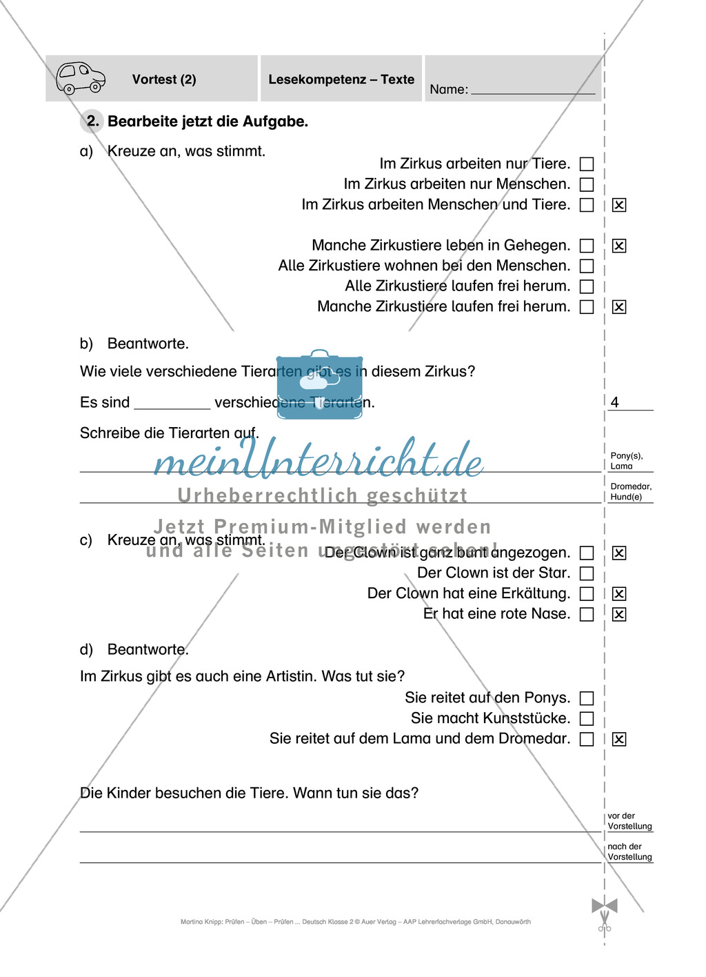 Im Zirkus - Führerschein-Vortest: Lesekompetenz, Texte: Vortest Preview 2