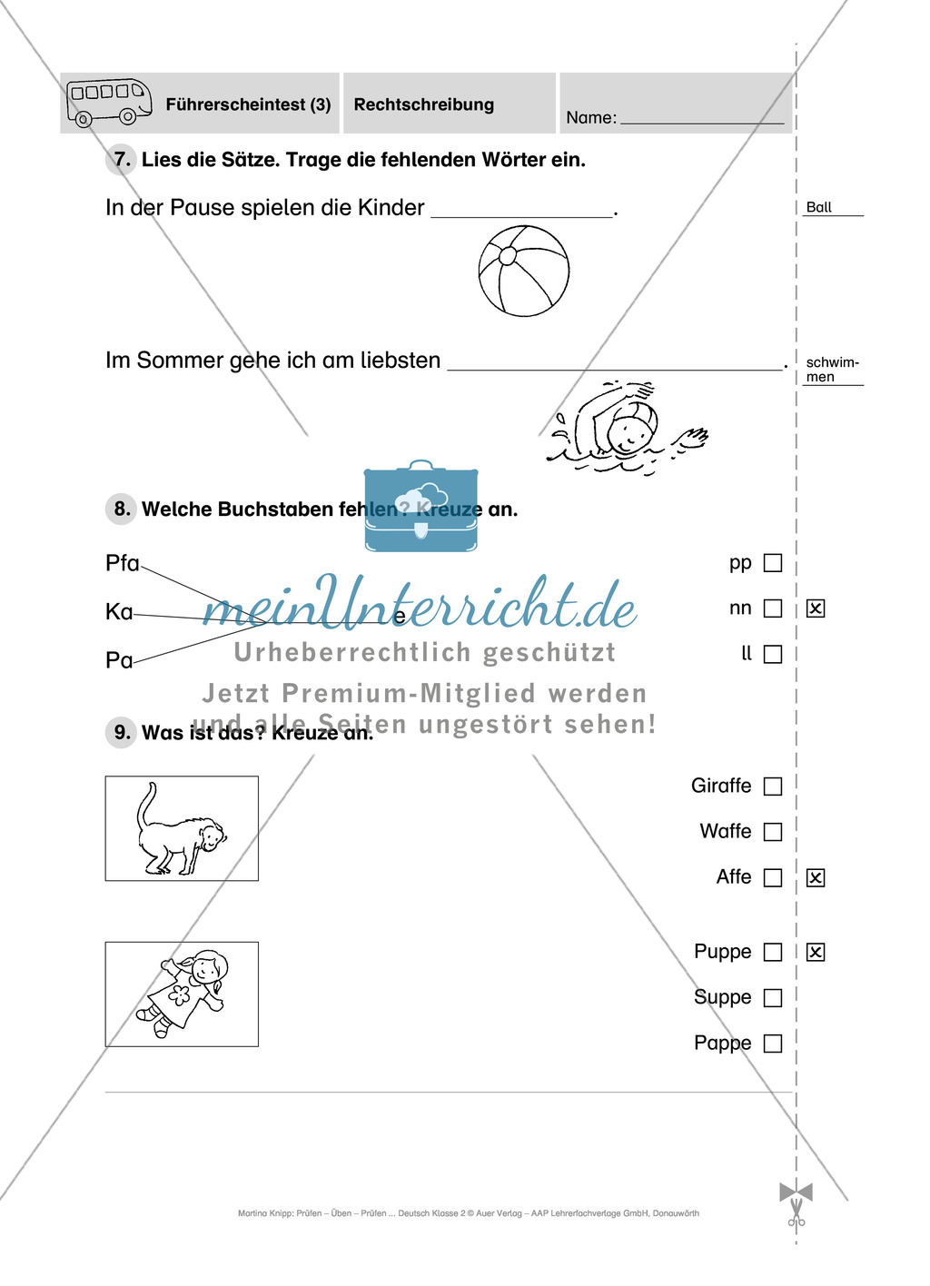 Rechtschreibung: Führerschein (Vortest, Testaufgaben, Führerschein-Vorlage) Preview 9