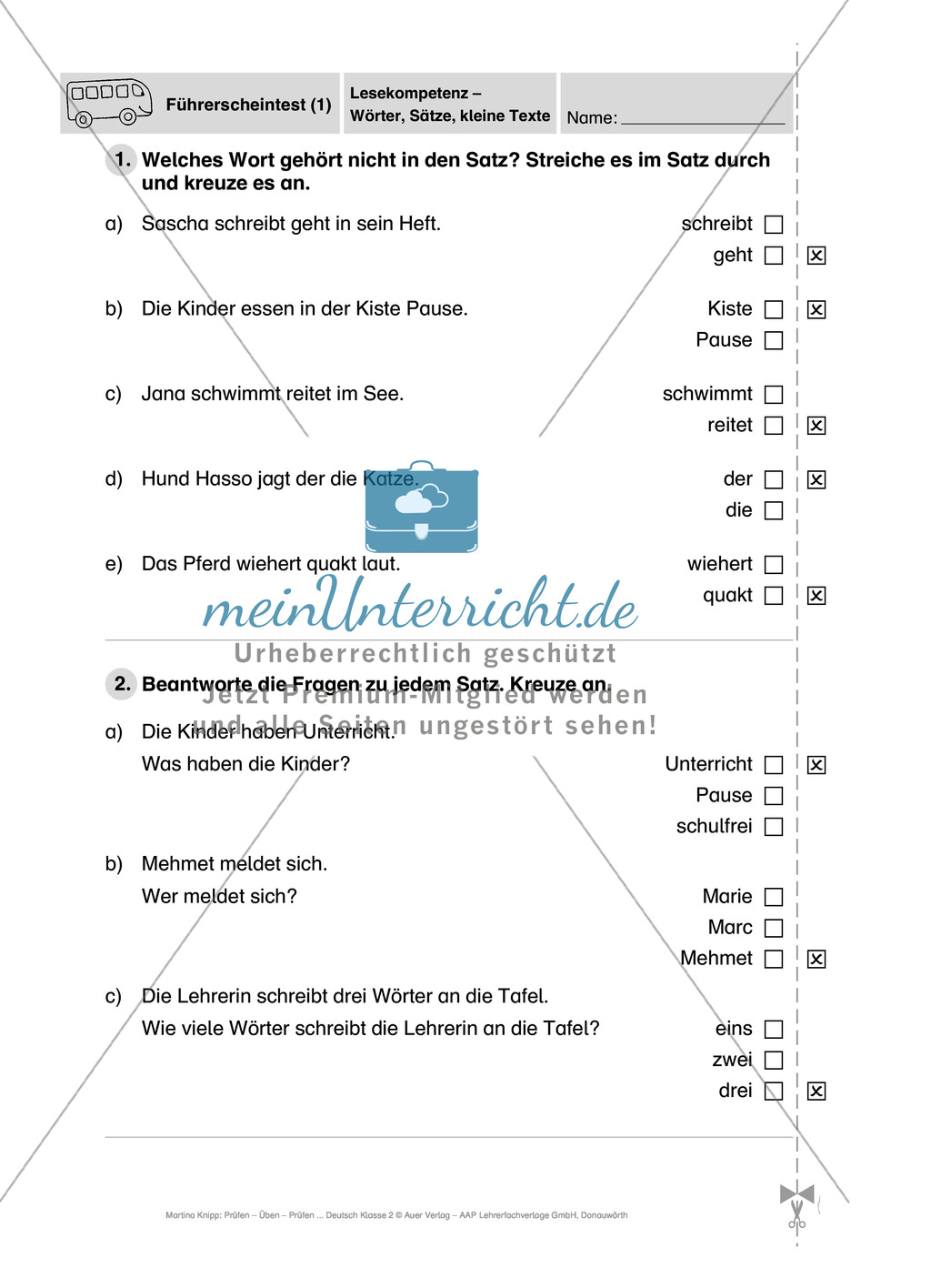Lesekompetenz: Wörter bis kleine Texte: Führerschein (Vortest, Testaufgaben, Führerschein-Vorlage) Preview 1
