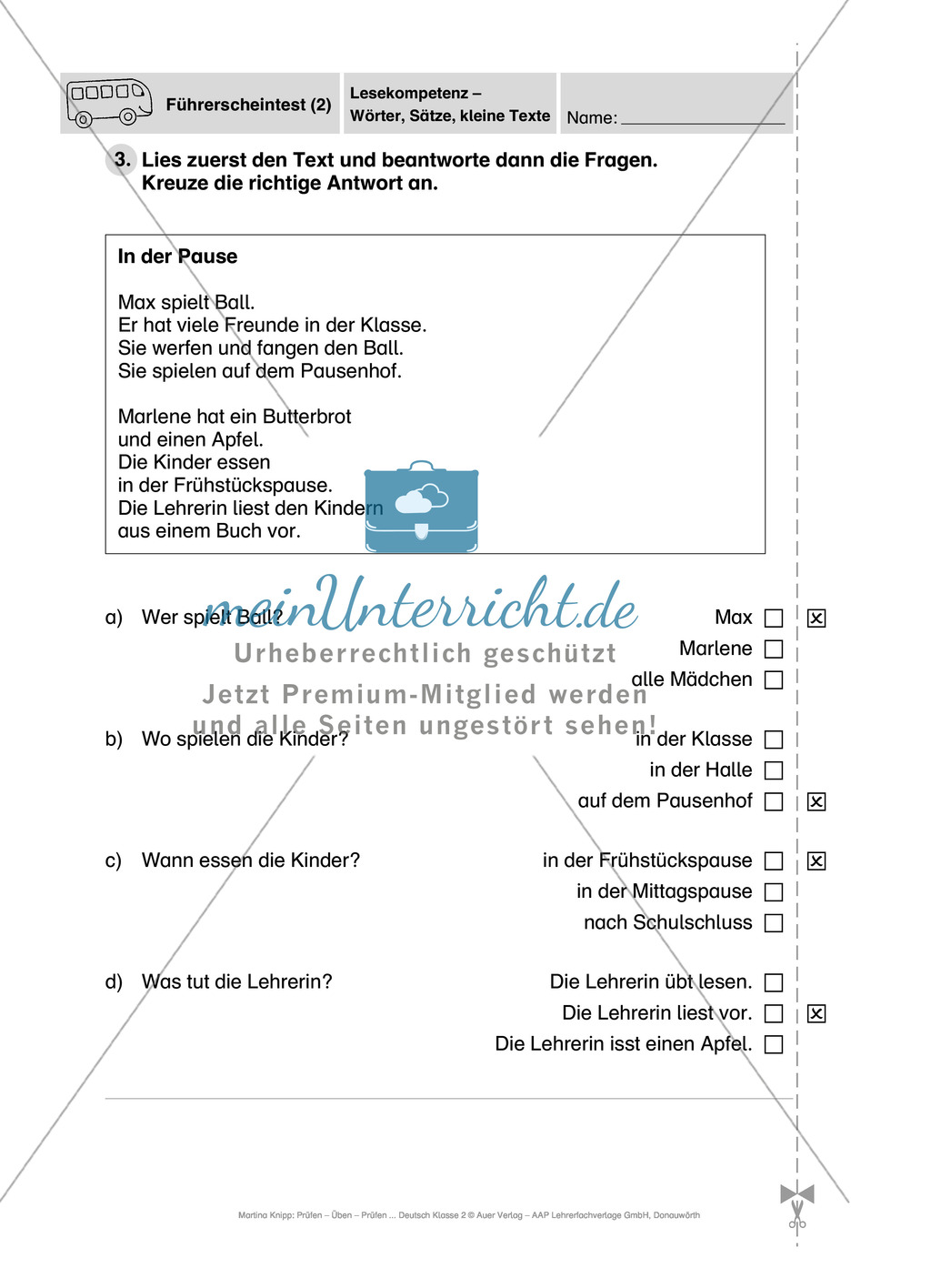 Lesekompetenz: Wörter bis kleine Texte: Führerschein (Vortest, Testaufgaben, Führerschein-Vorlage) Preview 2