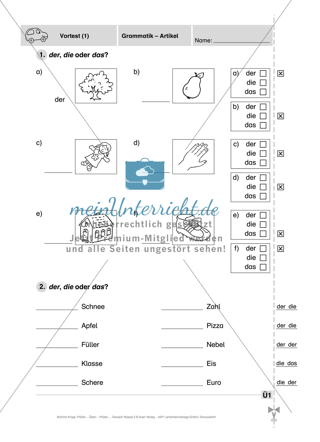 Grammatik, Artikel: Vortest zum Führerschein Preview 1