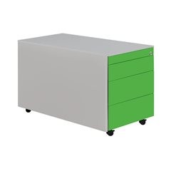 Schubladencontainer mit Rollen, HxT 520 x 800 mm, Stahlplatte, 3 Schubladen, weißaluminium / gelbgrü