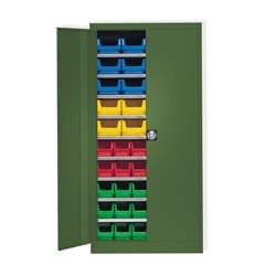 Magazinschrank, einfarbig, mit 50 Sichtlagerkästen, 9 Fachböden, grün, ab 3 Stk.