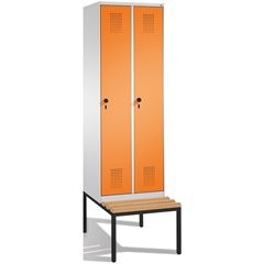 EVOLO Garderobenschrank, mit Sitzbank, 2 Abteile, Abteilbreite 300 mm, lichtgrau