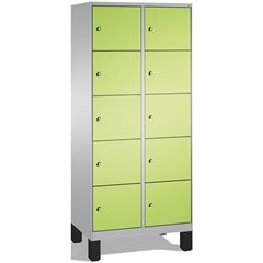 EVOLO Fächerschrank, mit Füßen, 2 Abteile, je 5 Fächer, Abteilbreite 400 mm, wei
