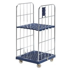 Rollbehälter MODULAR, Kunststoff-Rollplatte, Gitter 3-seitig, Platte grau.