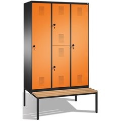 EVOLO Kombinationsschrank, ein- und doppelstöckig, mit Sitzbank, 3 Abteile, 4 Tü