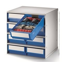 Schubladenmagazin, Gehäuse-Traglast 75 kg, HxBxT 395 x 376 x 300 mm, 8 Schubladen, Schubladen glaskl