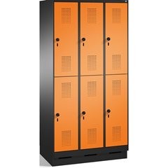 EVOLO Garderobenschrank, doppelstöckig, mit Sockel, 3 Abteile, je 2 Fächer, Abte
